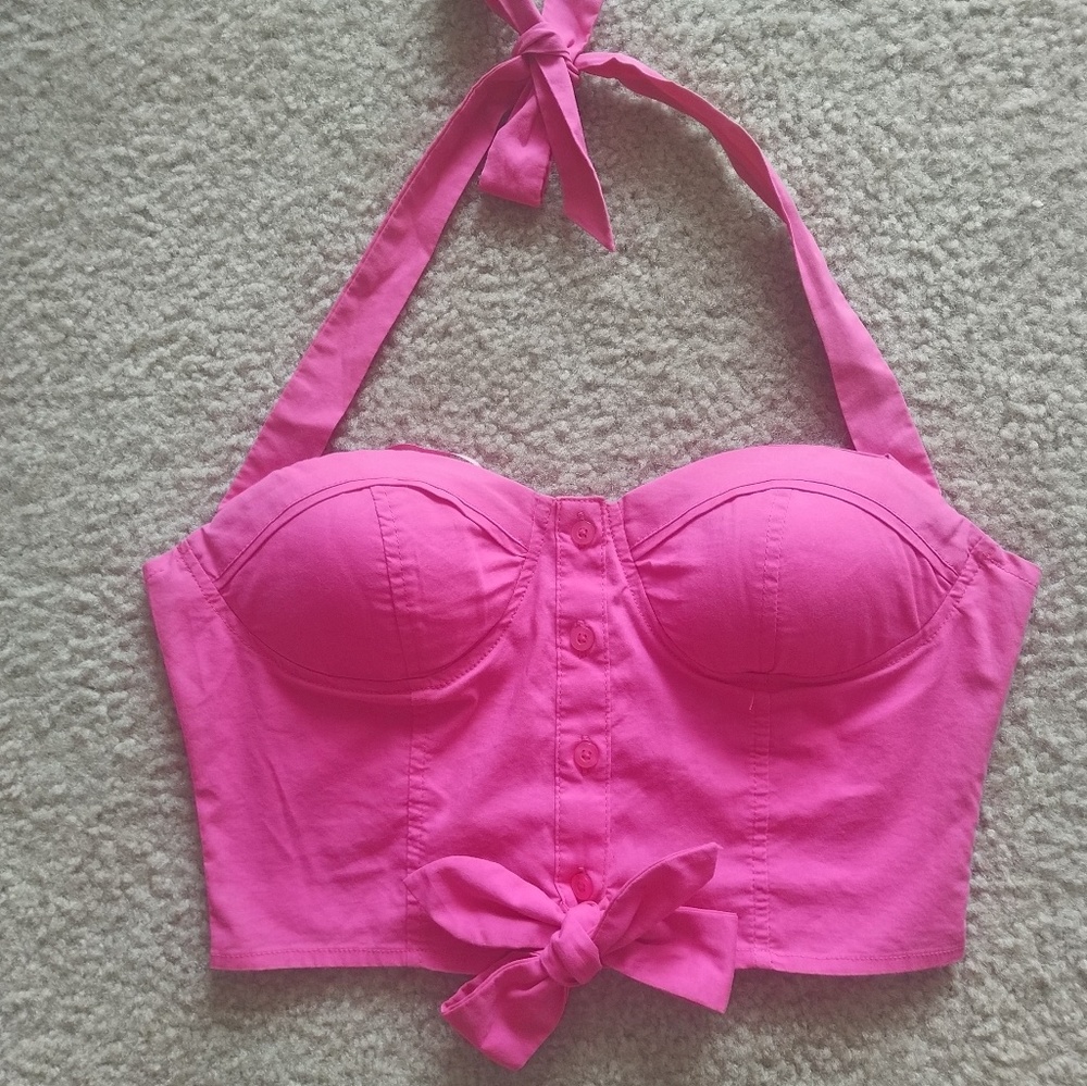 Pink Halter Crop Top -- NEW
